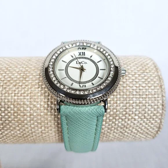 L & Co. Rhinestone Watch | Seafoam Green Band | Silver Crystal Bezel | NWOT - Picture 4 of 15